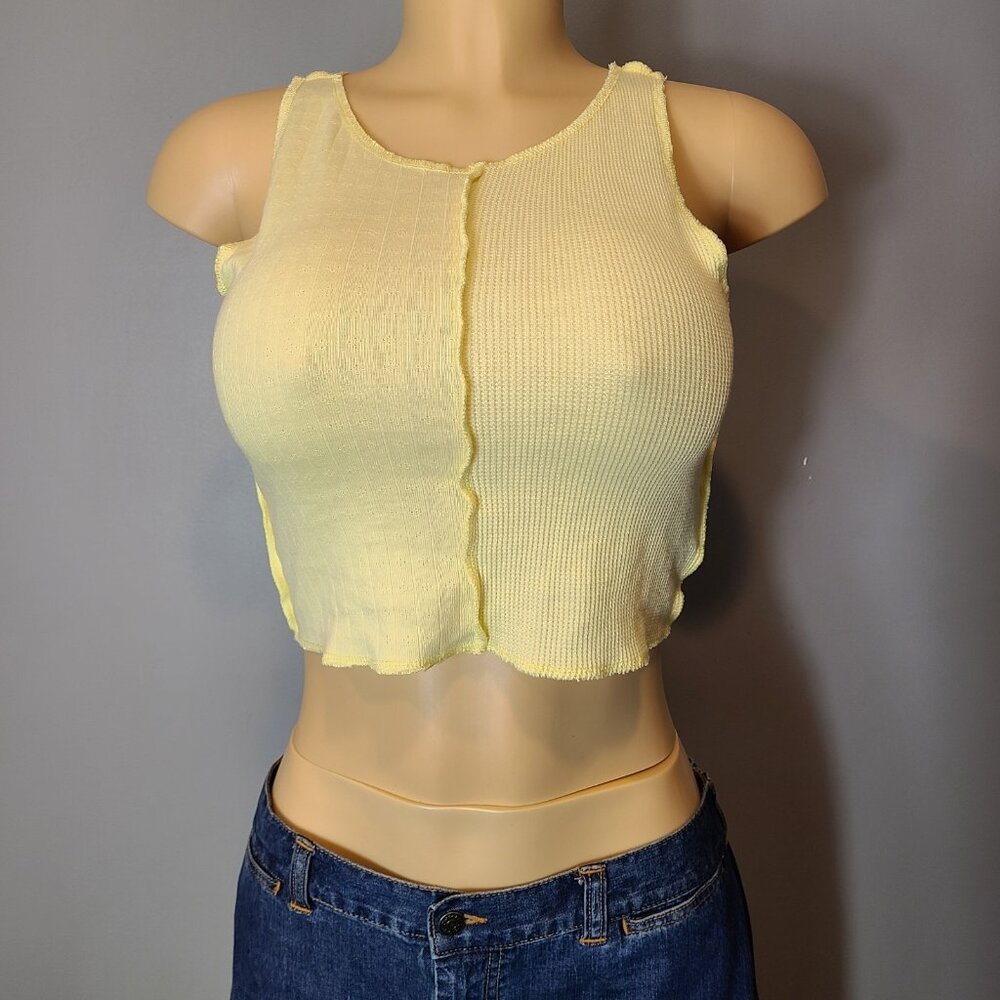 American Eagle‎ Size Small Yellow Waffle Knit Cropped Tank Top Dainty Cottage